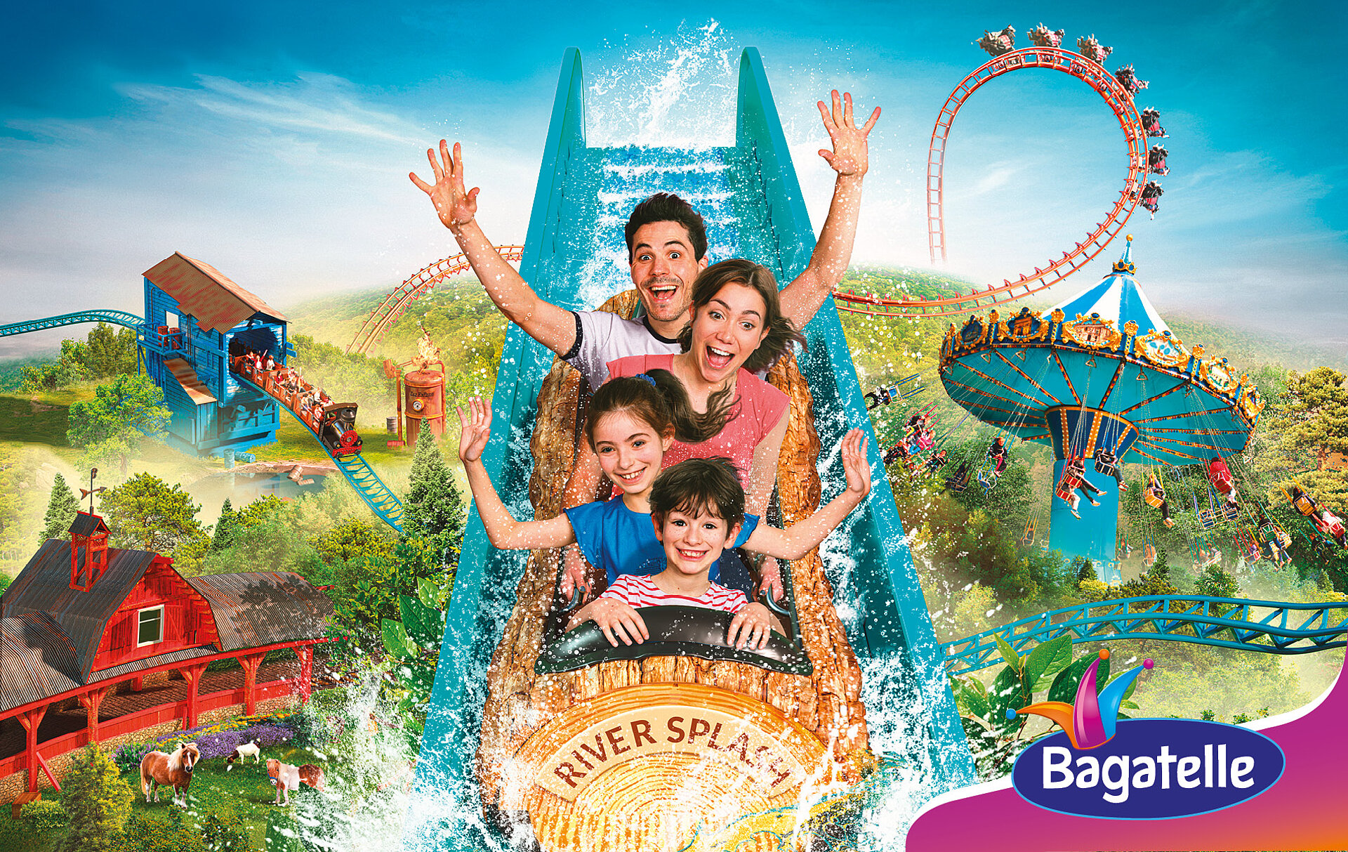 Family on River Splash log flume ride